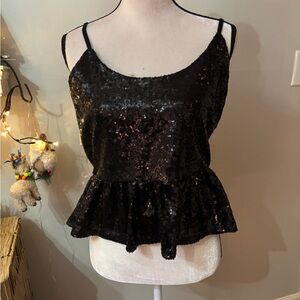 Black sequined spaghetti strap blouse